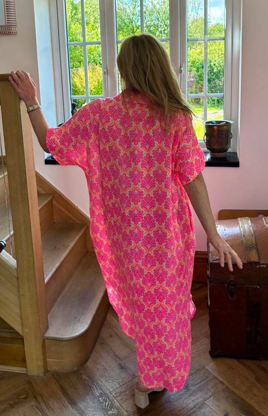 Pink Floral Button Maxi Dress