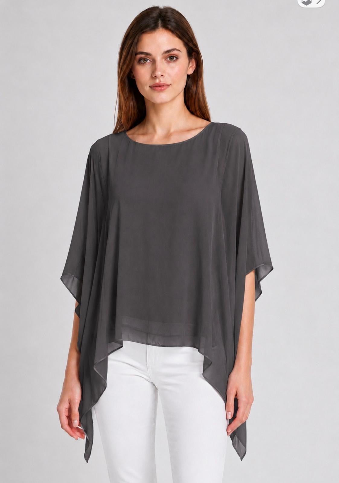 Silk & Viscose Overlay Top with Built-In Vest