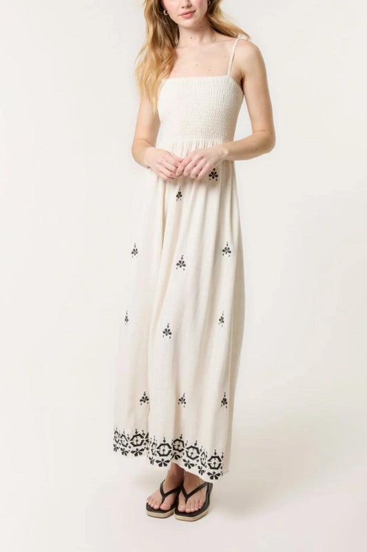 Embroidered Shirred Cami Maxi Dress – Linen