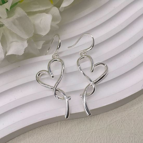 Silver Open Heart Drop Earrings