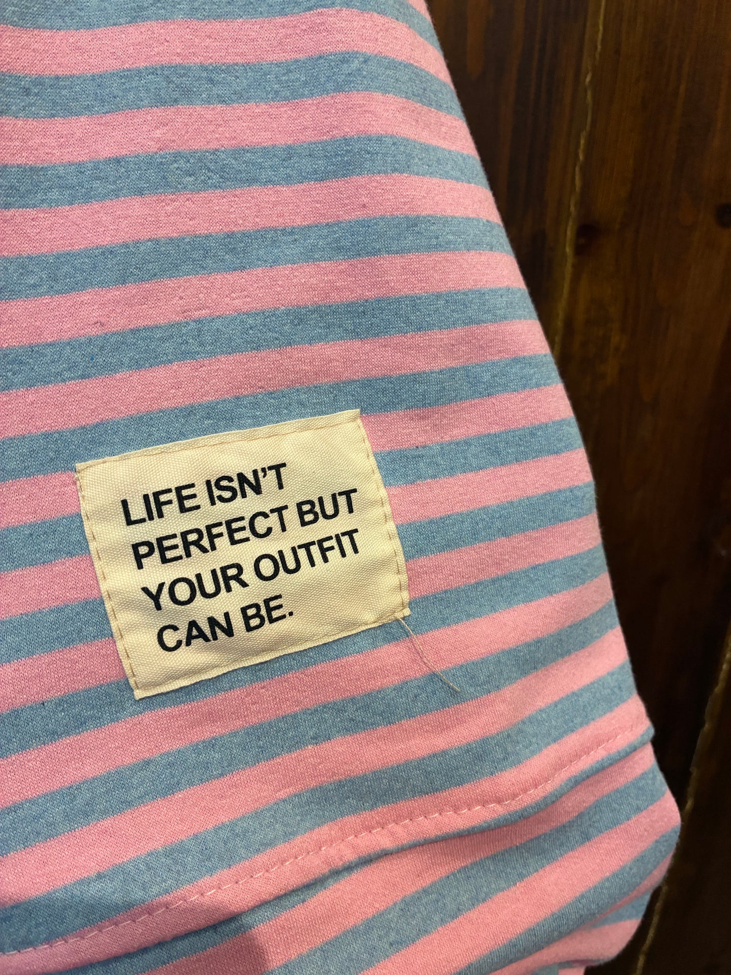 Stripe Slogan Sweatshirt – Blue & Pink