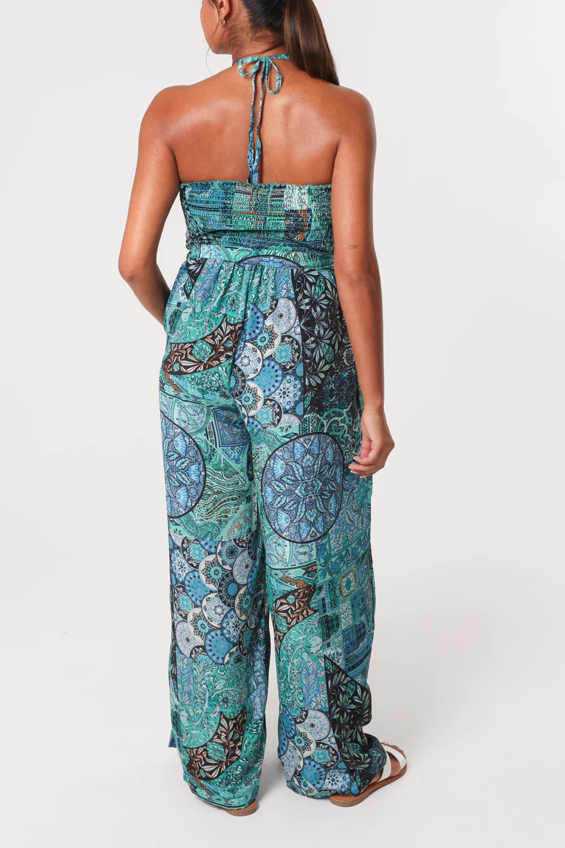 Boho Patchwork Print Boob Tube Jumpsuit – Teal
