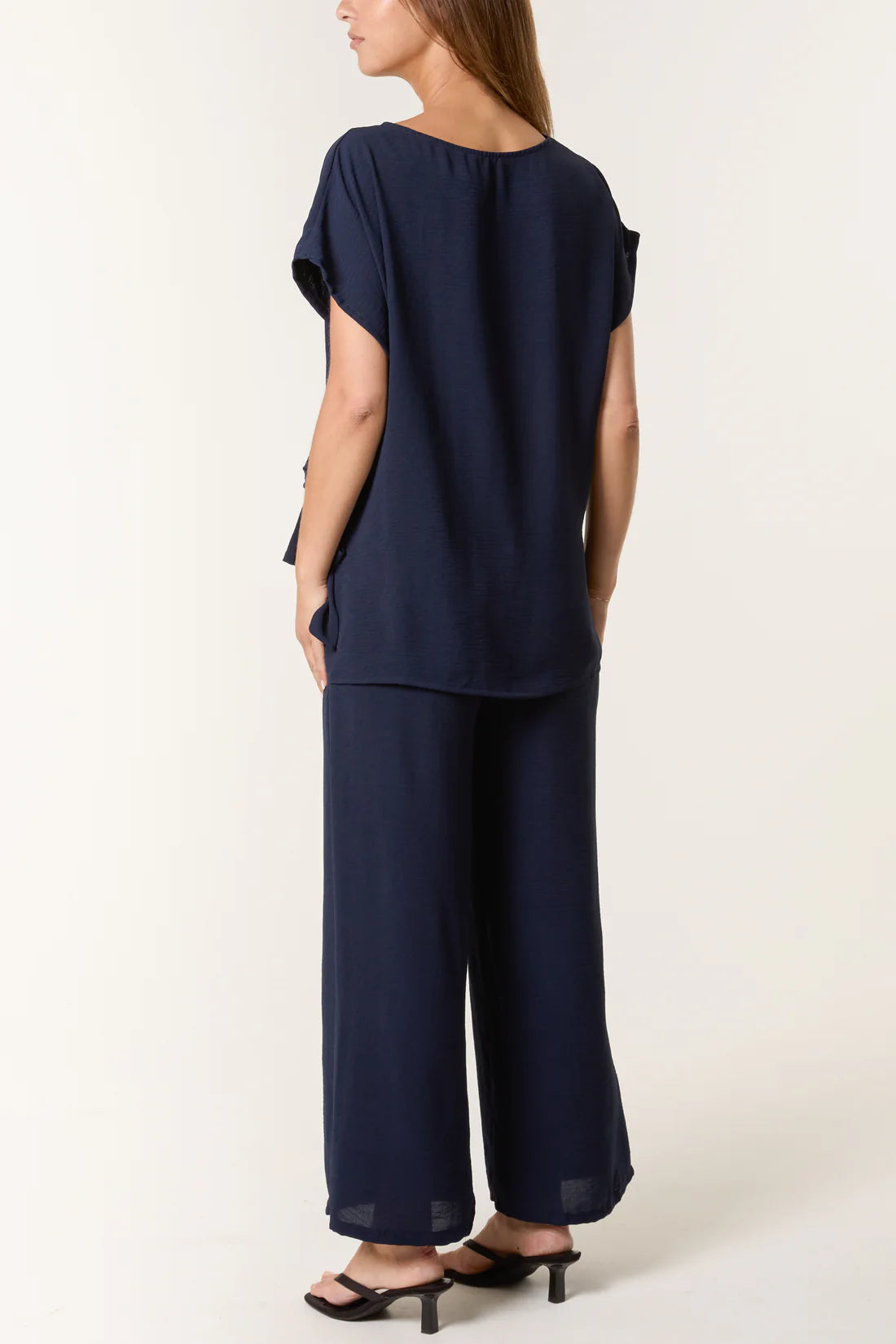 Tie Front Top & Wide Leg Trouser Co-ord Set – Navy