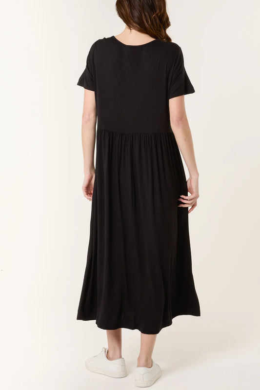 Stretch Tiered Midi Dress – Black