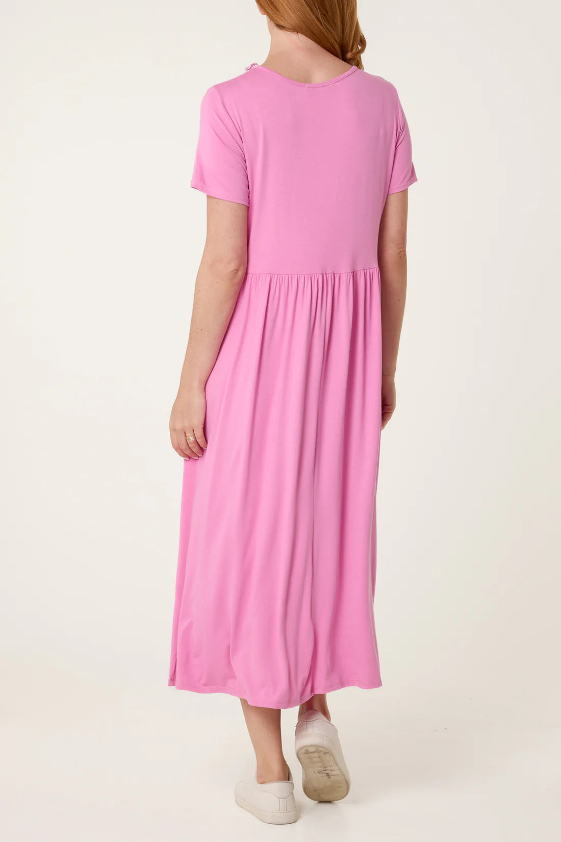 Stretch Tiered Midi Dress – Pink