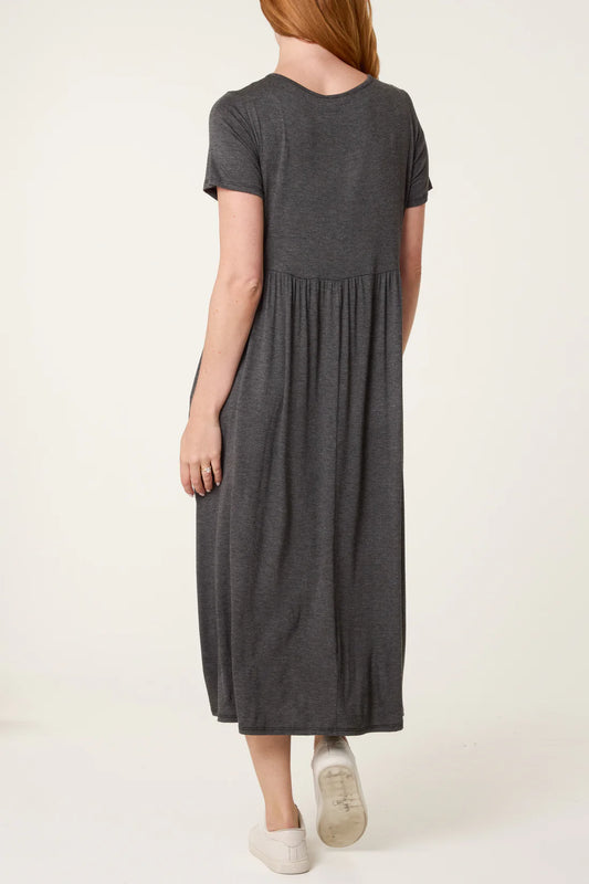 Stretch Tiered Midi Dress – Grey