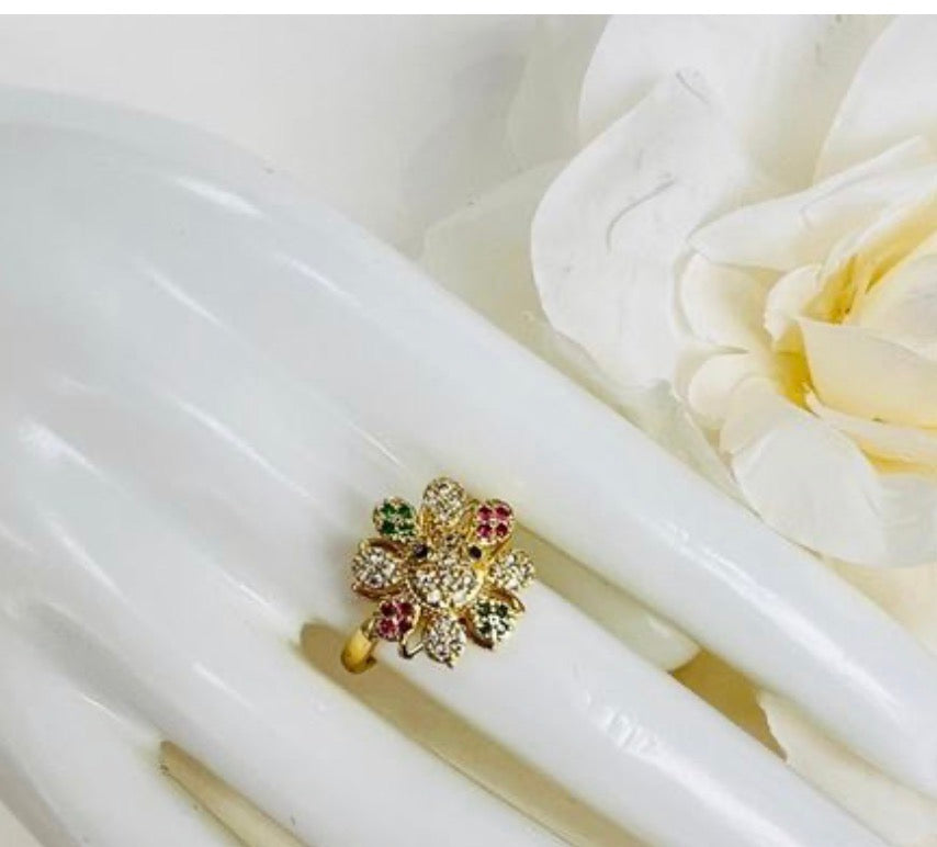 Pavé Crystal Flower Spinner Anxiety Ring