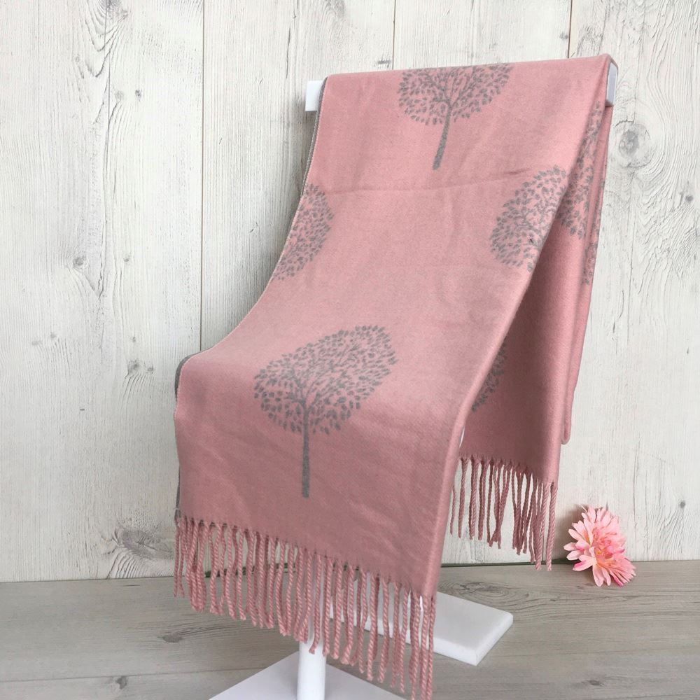 Cashmere blend Tree of Life Reversable Scarf - Beige & Grey