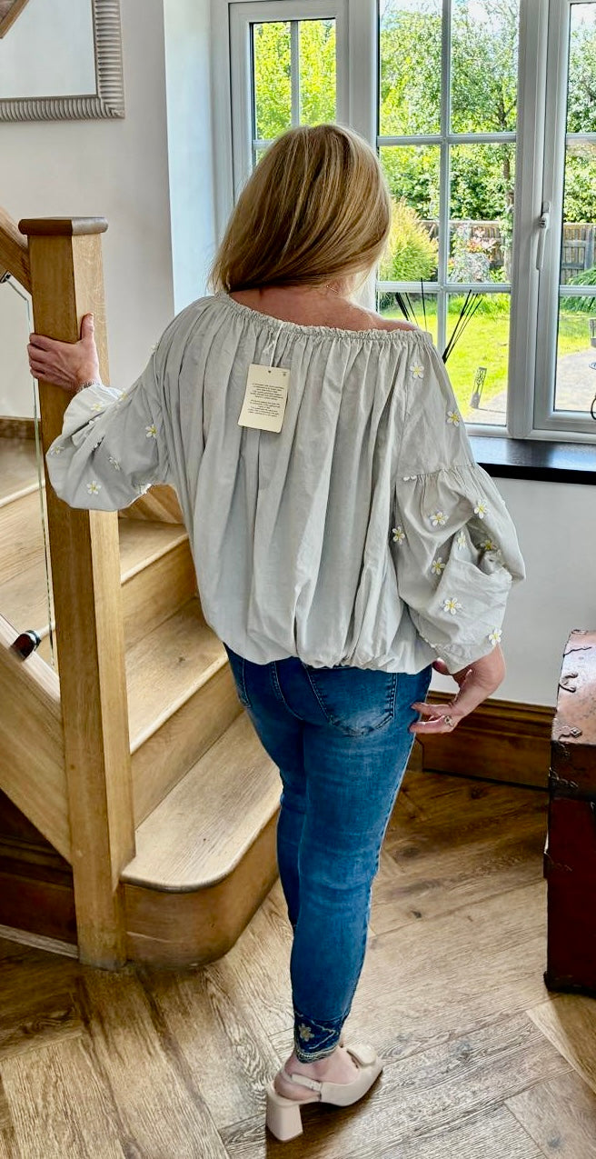 Daisy Embroidered Off-Shoulder Top