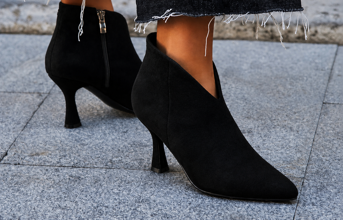 Suede-Look Ankle Boots – Black
