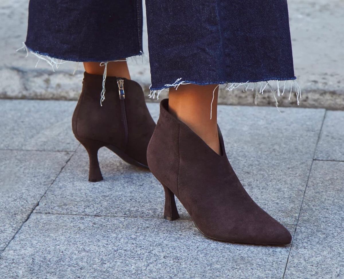 Suede-Look Ankle Boots – Chocolate