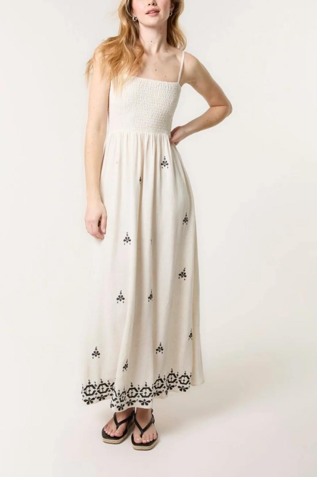 Embroidered Shirred Cami Maxi Dress – Linen