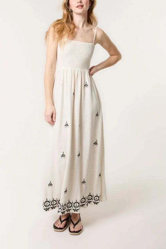 Embroidered Shirred Cami Maxi Dress – Linen