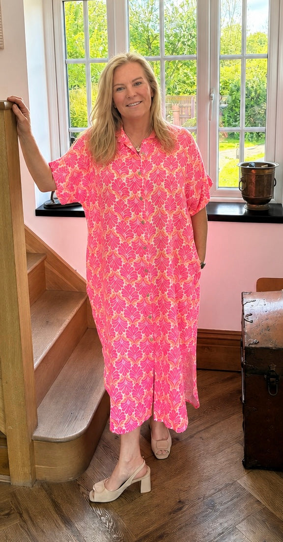 Pink Floral Button Maxi Dress