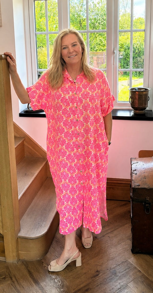 Pink Floral Button Maxi Dress