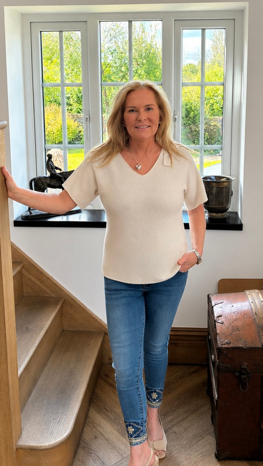 Cream V-Neck Sweater