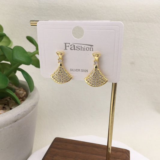 Gold Crystal Fan Drop Earrings