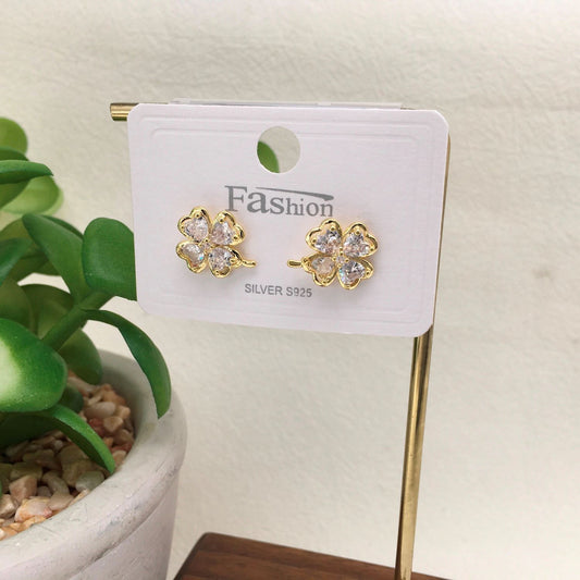 Gold Crystal Clover Stud Earrings