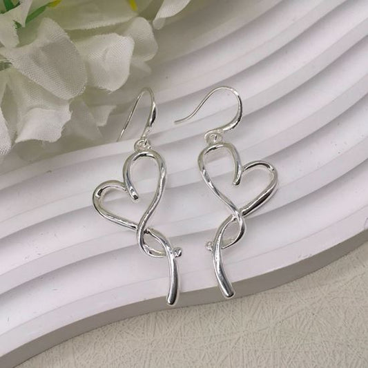 Silver Open Heart Drop Earrings