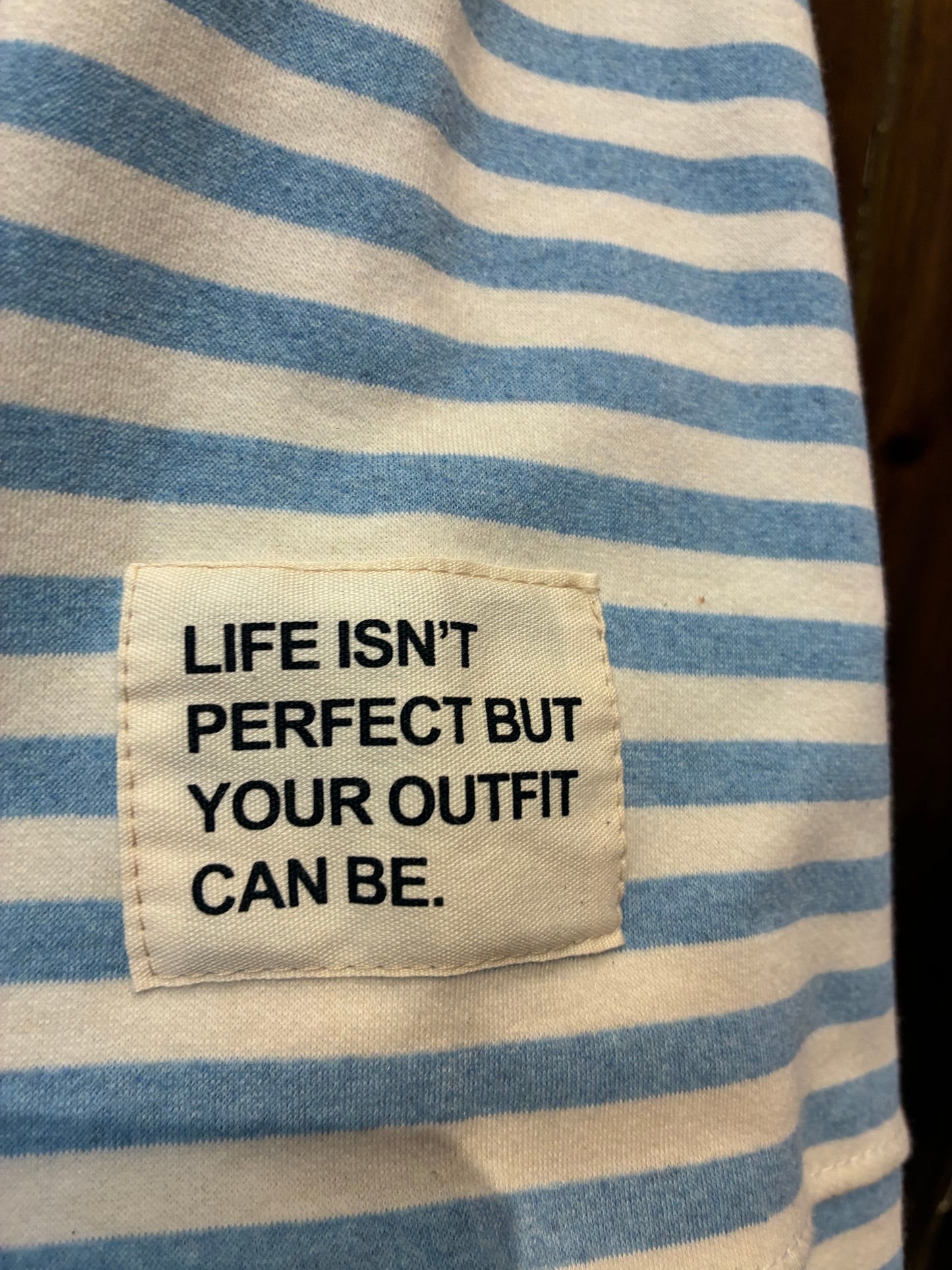 Stripe Slogan Sweatshirt – Blue & Cream