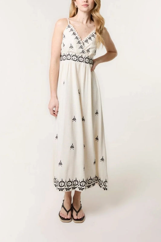 Embroidered Cross Wrap Neck Cami Dress – Linen