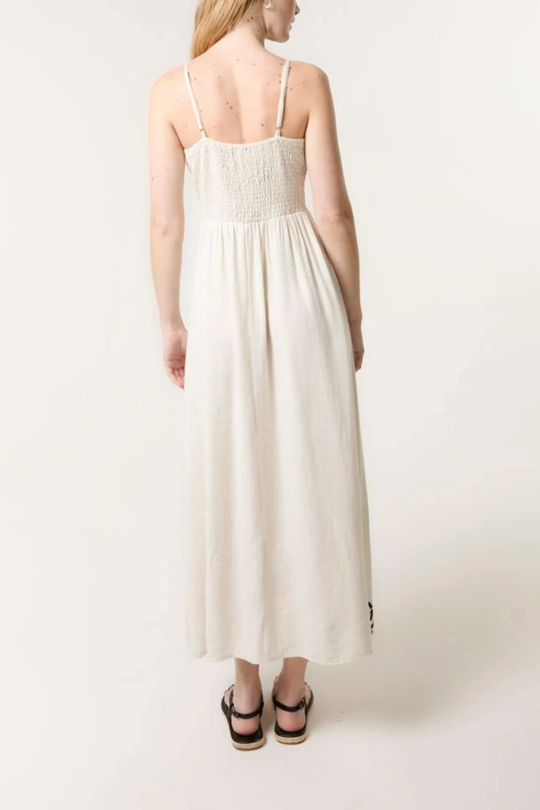 Embroidered Cross Wrap Neck Cami Dress – Linen