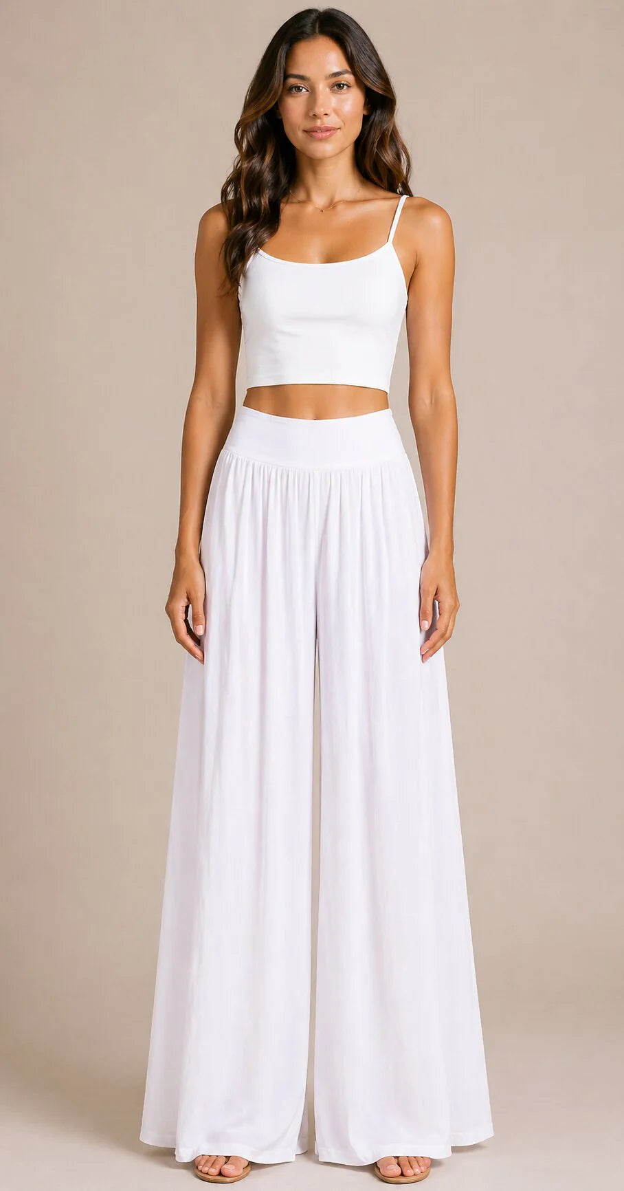 Wide Leg Palazzo Pants – White