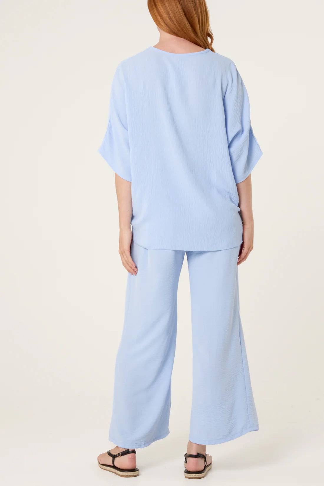 Button Tie Top & Trousers Co-ord Set – Baby Blue
