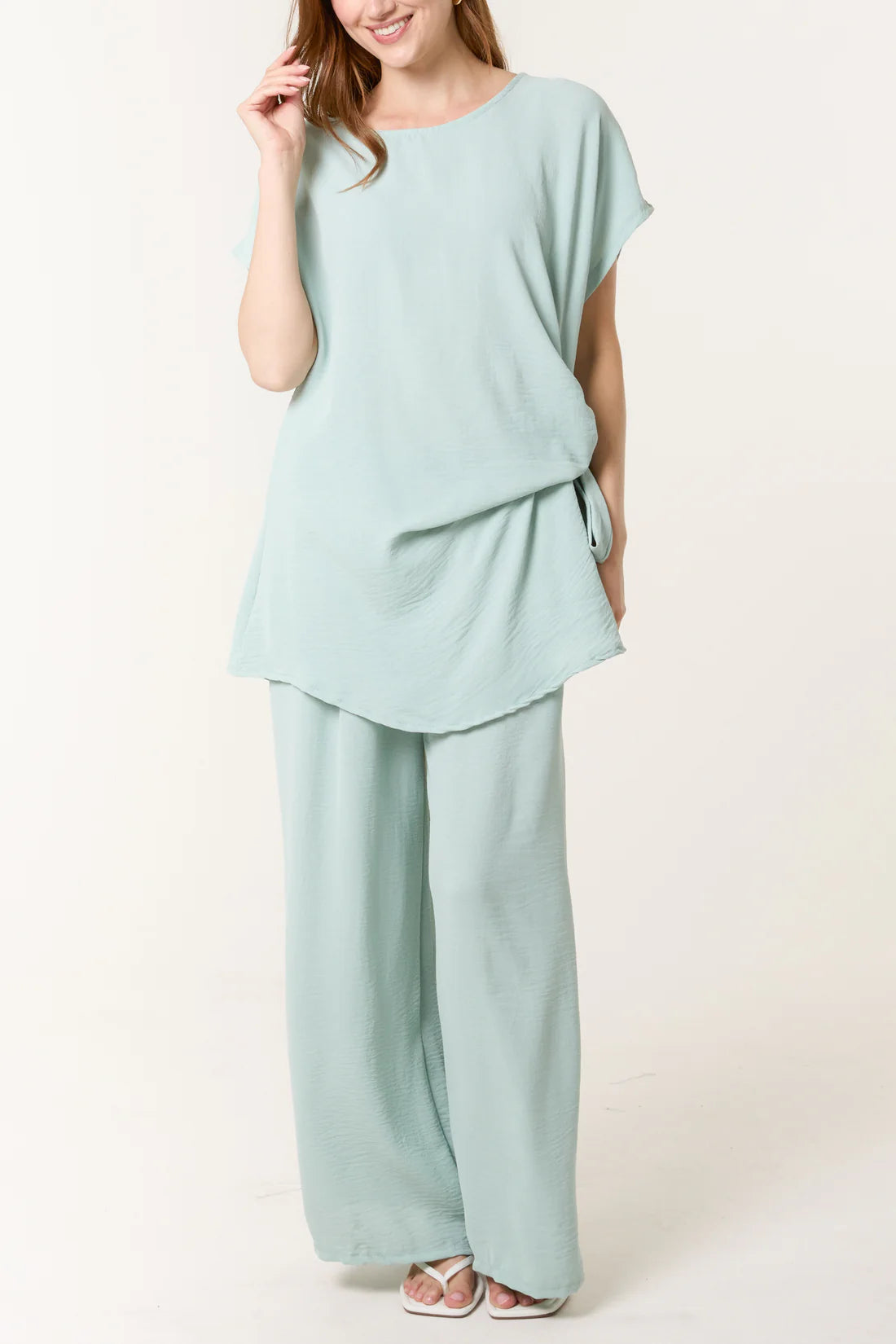 Tie Front Top & Wide Leg Trouser Co-ord Set – Seafoam