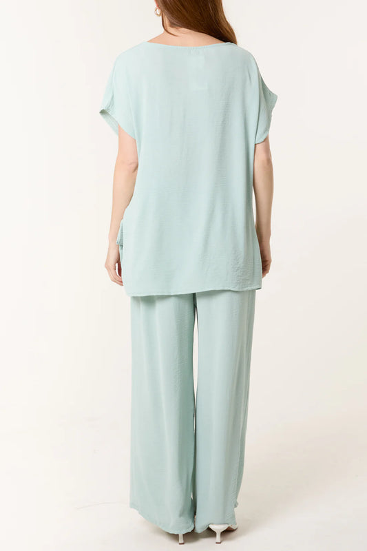 Tie Front Top & Wide Leg Trouser Co-ord Set – Seafoam