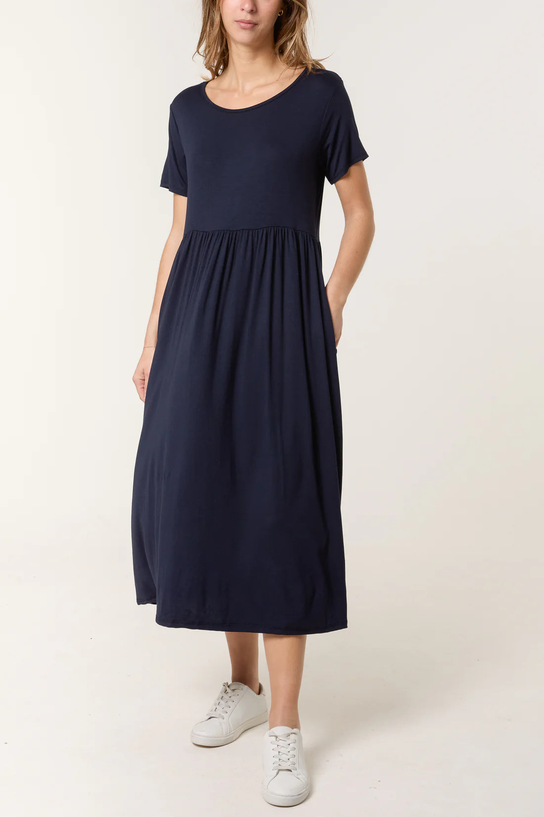 Stretch Tiered Midi Dress – Navy