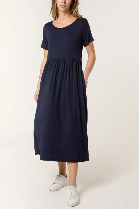 Stretch Tiered Midi Dress – Navy