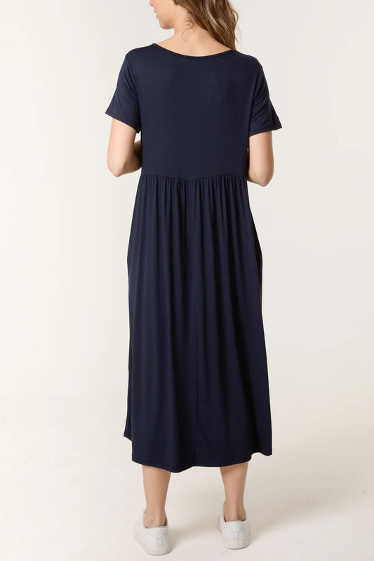 Stretch Tiered Midi Dress – Navy