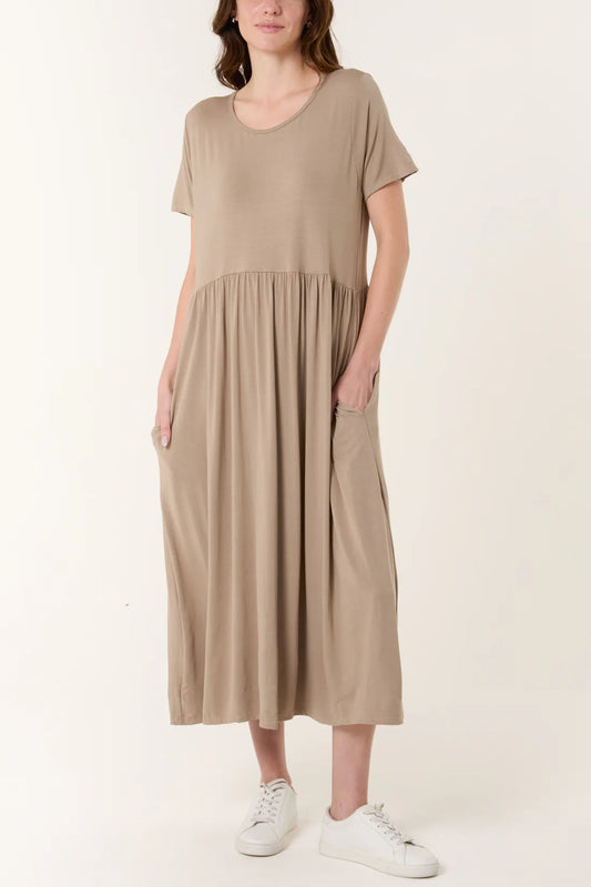 Stretch Tiered Midi Dress – Mocha