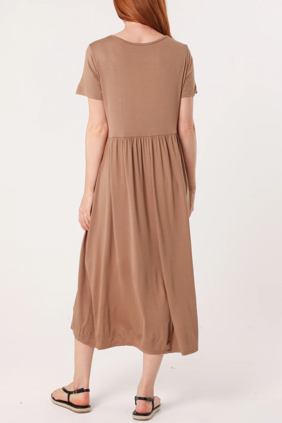 Stretch Tiered Midi Dress – Brown