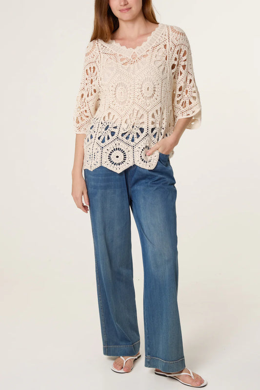 Crochet Lace Top – Beige