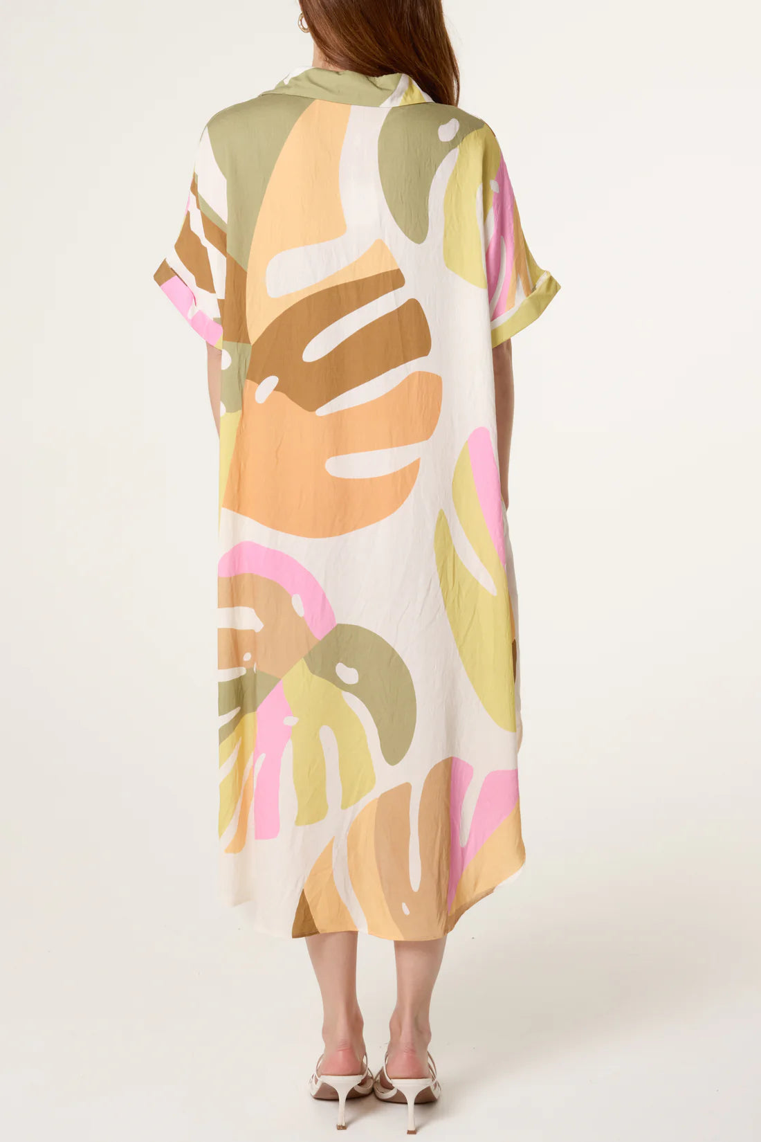 Abstract Leaf Open Collar Tunic Dress – Pastel