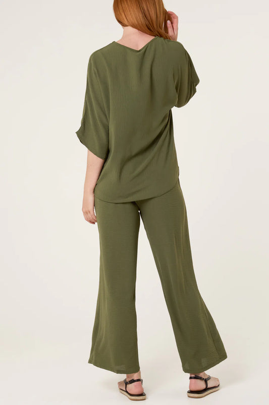 Button Tie Top & Trousers Co-ord Set – Khaki