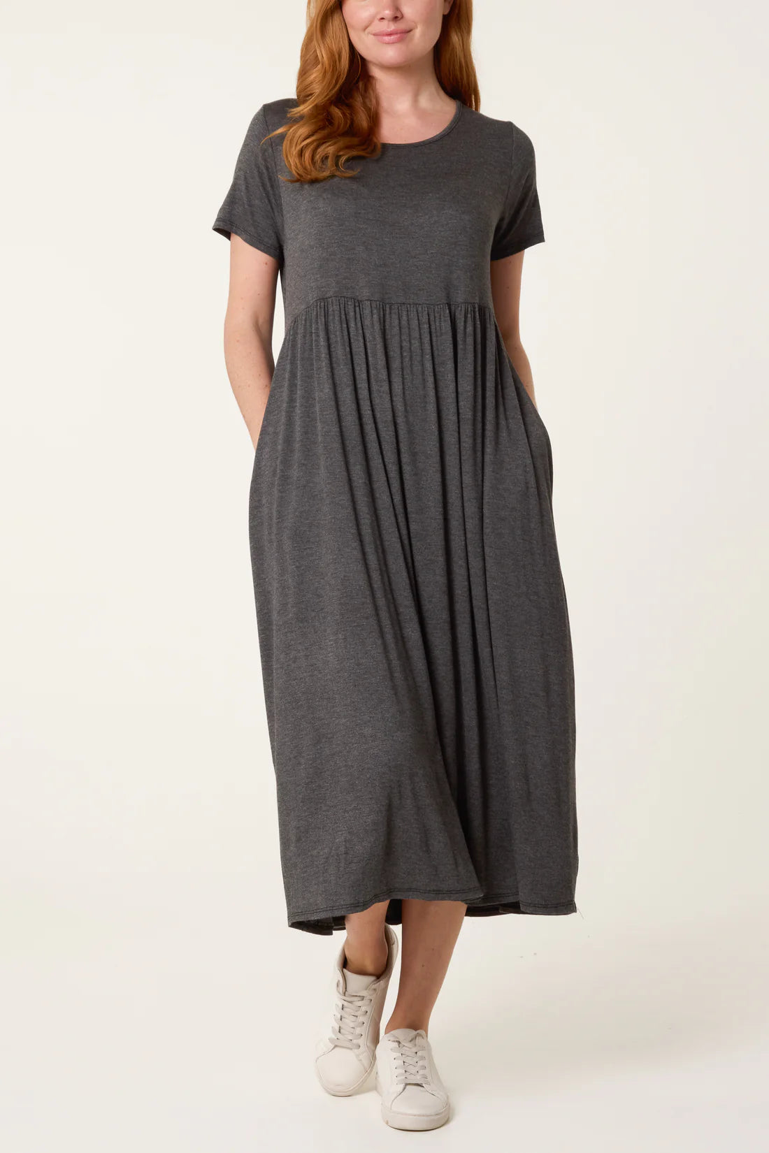Stretch Tiered Midi Dress – Grey