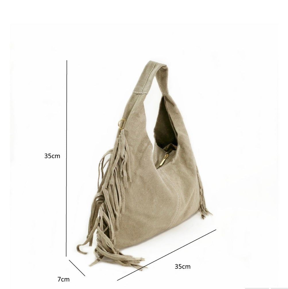 Suede Fringe Bag – Black