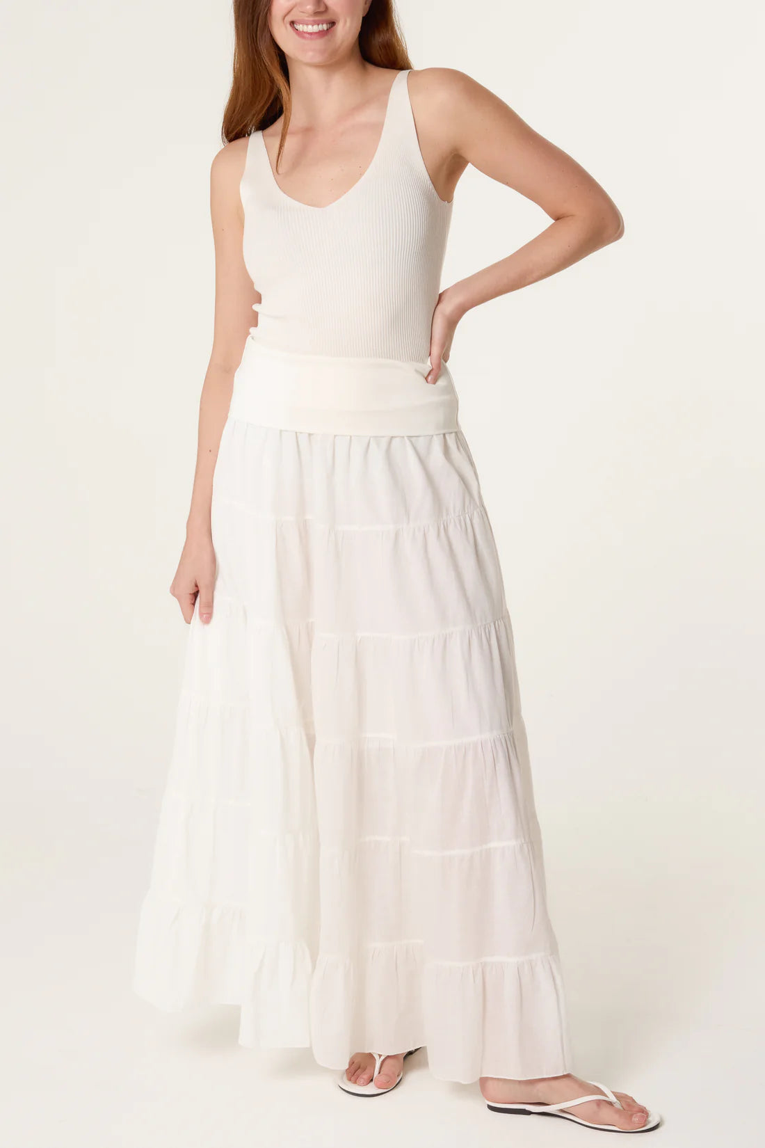 Jersey Band Tiered Maxi Skirt