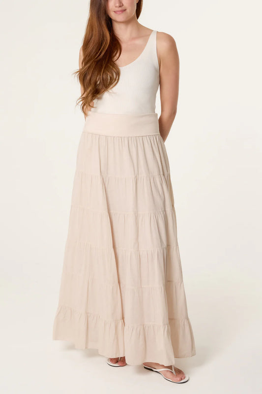 Jersey Band Tiered Maxi Skirt