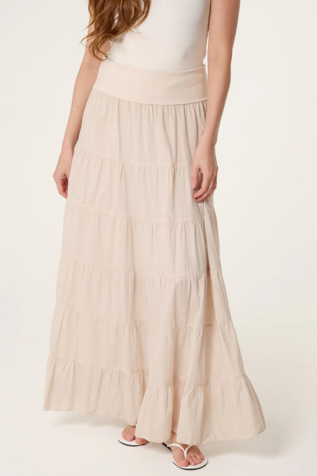 Jersey Band Tiered Maxi Skirt