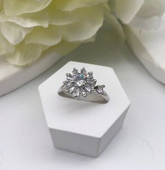 Crystal Snowflake Spinner Anxiety Cluster Ring
