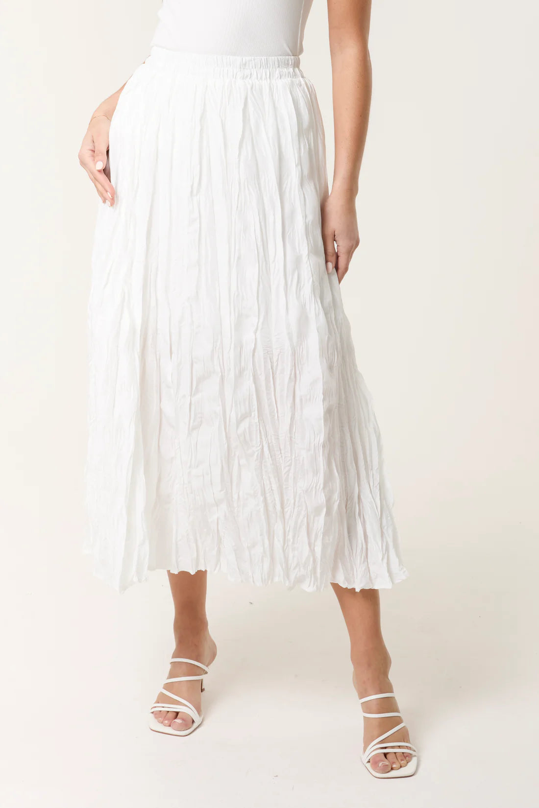 White Crinkle Textured Maxi Skirt