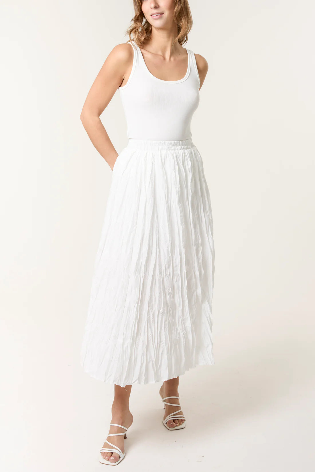 White Crinkle Textured Maxi Skirt
