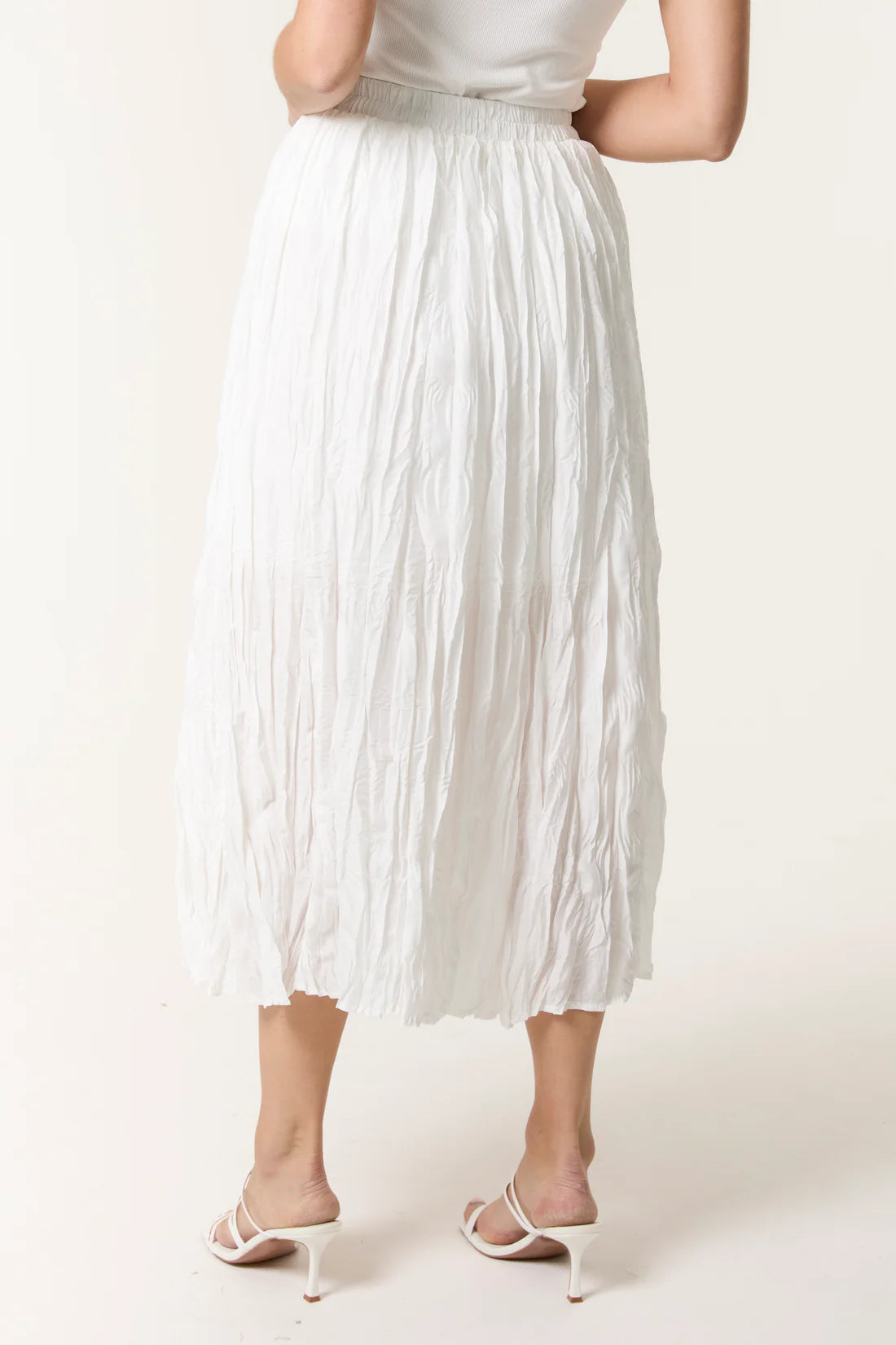 White Crinkle Textured Maxi Skirt