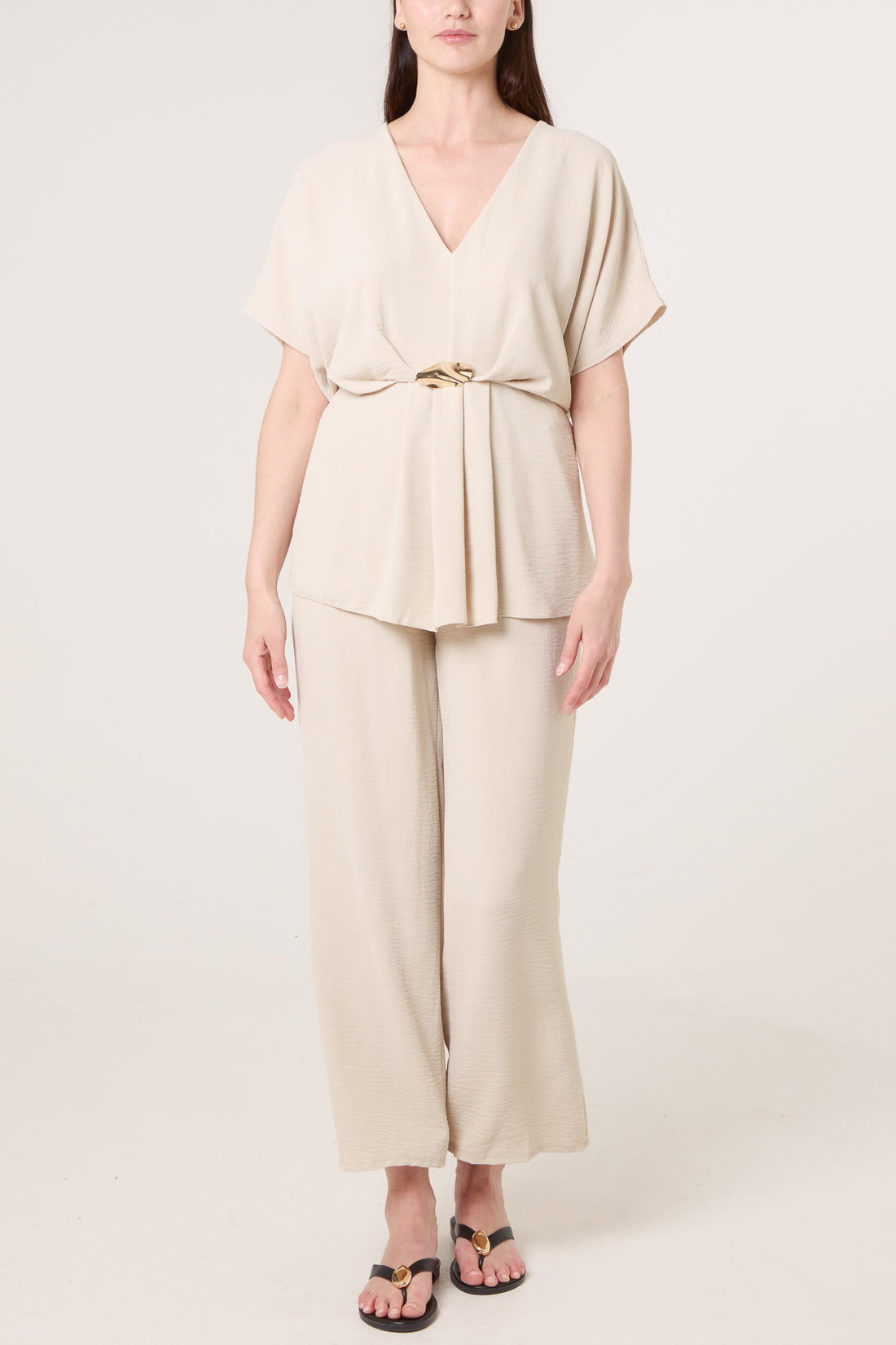 Two Piece Buckle Trouser Set Stone - back view