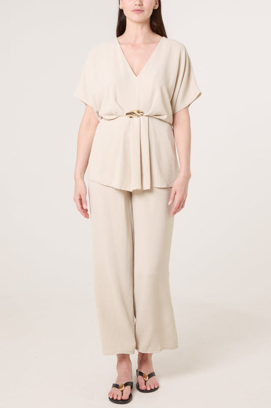 Two Piece Buckle Trouser Set Stone - back view