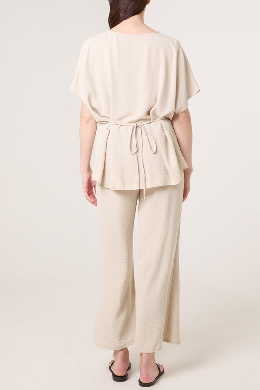 Two Piece Buckle Trouser Set Stone - front view